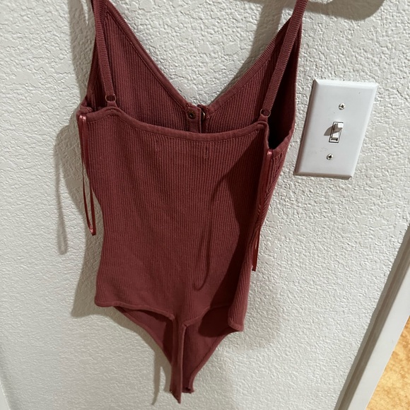 Love Tree Rust Ribbed Button-Front Tank Bodysuit - Picture 4 of 5